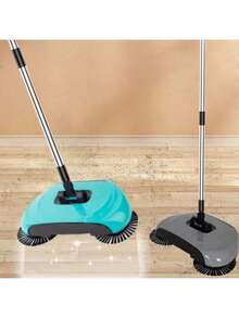 Three-In-One Rotary Hand-Pushed Sweeper With Dustpan And Mop-No Electricity, Adjustable Handle, Suitable For Hard Floors, Ideal For Cleaning Bedrooms, Bathrooms, Kitchens And Living Rooms, Sweeping - 湖藍色 - 查看 1