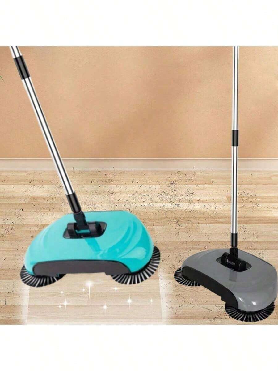 Three-In-One Rotary Hand-Pushed Sweeper With Dustpan And Mop-No Electricity, Adjustable Handle, Suitable For Hard Floors, Ideal For Cleaning Bedrooms, Bathrooms, Kitchens And Living Rooms, Sweeping - 湖藍色 - 查看 1