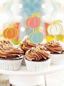 12/24 PCS Pumpkin Cupcake Toppers Glitter Fall Theme Cupcake Picks Pumpkin Themed Shower Birthday Thanksgiving Halloween Party Cake Decorations Supplies Orange