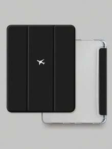 Airplane 1pc Minimalist Black Background Plane Pattern Silicone Shock Proof Tablet Protective Case With Pen Slot, Compatible With Multiple IPad Models, Holiday/Birthday Gift