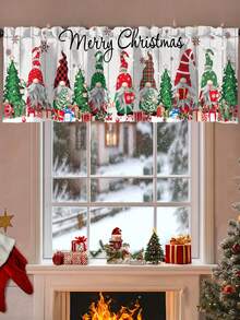 1pc Merry Christmas Curtain Valance With Rod Pocket Faceless Doll Winter Snowman Christmas Tree Golden Snowflake Five-Pointed Star Pattern Polyester Window Treatment For Living Room Kitchen Bedroom Festive Winter Wonderland Theme Christmas Decorations For Home 2025 Sparkling New Year 2026 Wall Home Room Decor - Multicolor - View 7