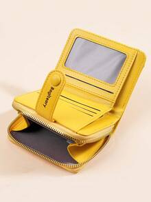 New Minimalist Plain Color Short Women Wallet Korean Style Snap Button Coin Purse Multi-Function Fashion High-End Wallet For Women Wallet Mini Wallet Purse Wallet Small Wallet Cute Wallet Wallet - Yellow - View 4