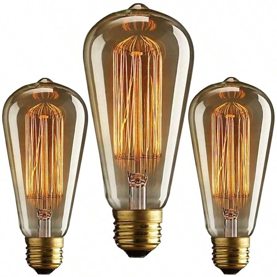 Kit 3 Lâmpadas Filamento De Carbono Retrô St64 40w Vintage para decoração Dimerizavel