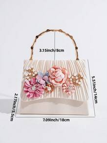 New Flower & Pearl Decor Party Handbag, Elegant & Sweet Style Clutch Purse For Women, Suitable For Formal Event, Party Dress, Cell Phone, Lipstick, Fashion Versatile