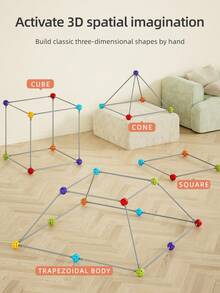 Blocos de Construção DIY, Brinquedos de Construção de Forte/Barraca Disponíveis em Três Configurações Diferentes 70/98/128 Peças, Brinquedos de Construção, Brinquedos de Construção de Barraca, Brinquedo de Mosaico Grande DIY para Jardim de Infância, Multicolorido, Material ABS - Multicolorido - Visão 6