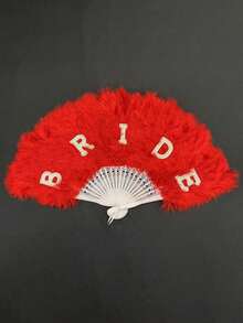 1 pieza Abanico de plumas artificiales de pelo, abanico de plumas para novia con perlas, accesorio individual para mujeres, decoración de bodas y fiestas, abanico de mano adecuado para accesorios de ropa y decoración de fiestas para bodas - Multicolor - Ver 12