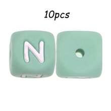 10件/26件，12毫米，绿色字母硅胶珠（A-Z）可用于DIY节日氛围|钥匙扣|背包挂件等，也可用作创意手链等