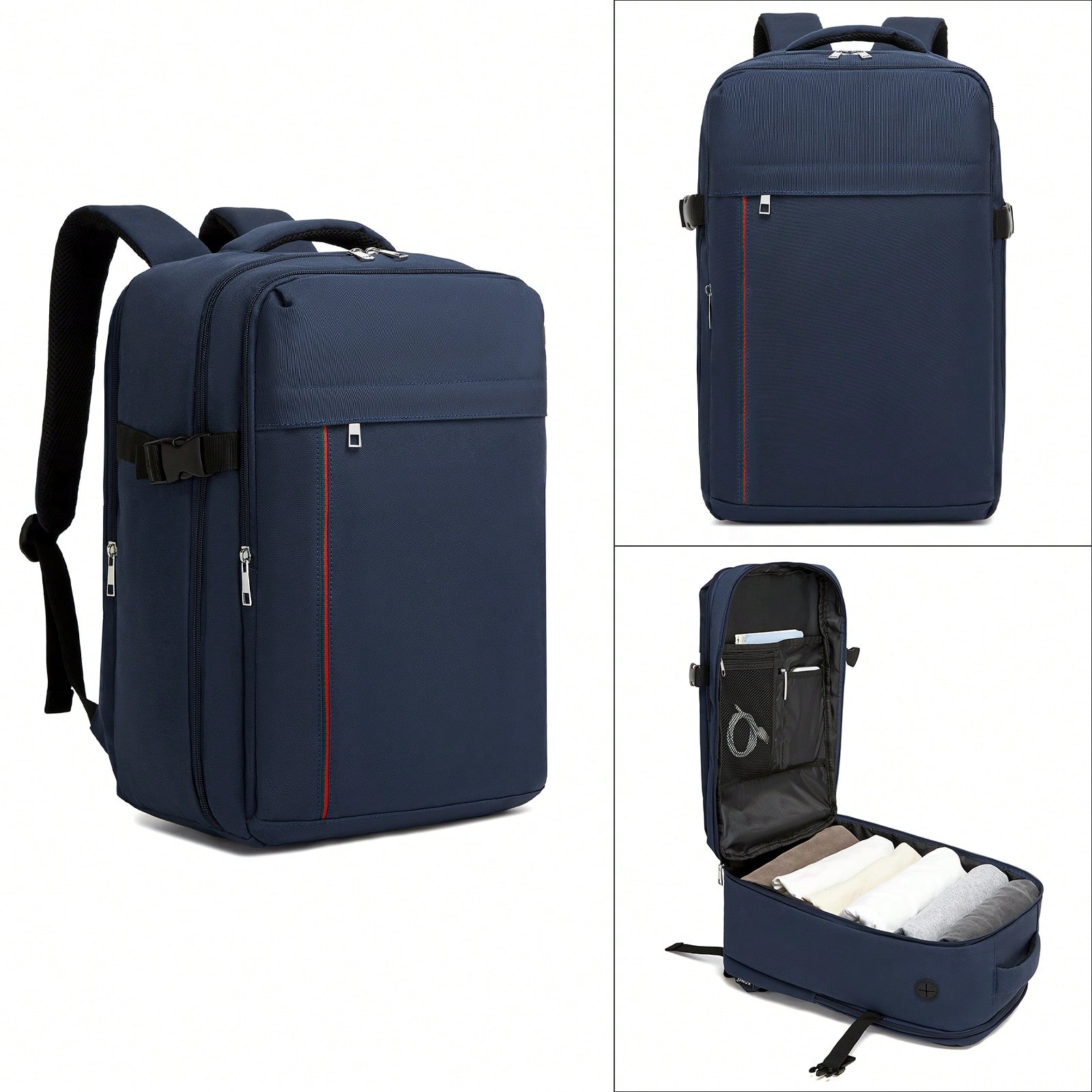 Unisex 20L Underseat Cabin Backpack With Laptop Compartment – Water-Resistant Travel, Work, School, College, Gym, Weekend & Daily Rucksack With Headphone Hole, Suitcase Opening And Multiple Pockets Navy Blue