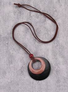 1 buc colier vintage boho cu disc din lemn și pandantiv rotund din rășină, accesoriu pentru colier, cadou de sărbători la modă pentru bărbați și femei
