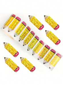 500 张/卷全息激光切割铅笔贴纸，防水自粘密封贴纸，适用于剪贴簿、信封、第一天装饰和 DIY 学校用品、铅笔装饰、剪贴簿装饰