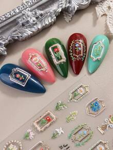 5D Embossed Exquisite Summer Flower Nail Art Stickers Janpan Style Colorful Blooming Daisy Lavender Lily Of The Valley Self-Adhesive Nail Design DIY Manicure Decorations - Gold - View 7