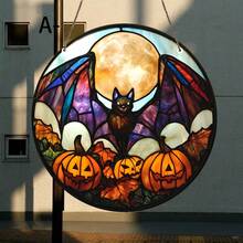 1 Pieza de Atrapasol de Acrílico con Estilo de Vitral de Murciélago y Calabaza Góticos - Decoración Vibrante de Halloween para el Hogar, Bar o Jardín, Ideas de Regalo Perfectas, Decoraciones de Halloween