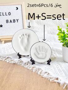 (S套装=1包印泥（25g）+1个支架+1个S号圆形模具) / (M套装=1包印泥（45g）+1个支架+1个M号圆形模具) / 套装=（S套装+M套装）/ 宝宝百日/1岁生日礼物，新生儿成长纪念，宝宝手印脚印粘土造型套装（不含丝带），S模具直径9cm，M模具直径12cm（模具形状随机） - 彩色 - 查看 13