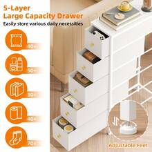 Space-Saving Narrow Dresser Tower With 4/5 Drawers, Black Storage Chest With Sturdy Steel Frame & Wood Tabletop, Versatile Organizer Cabinet For Bedroom, Bathroom, Entryway And Closet, Perfect Mother's Day Present - 白色 - 查看 7