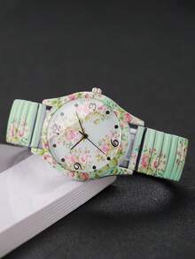 3pcs/Set Women's Floral Print Elastic Band Classic Numeric Dial Quartz Watch, Fashion & Leisure Stylish Watch (Excluding Watch Box) - Multicolor - View 8