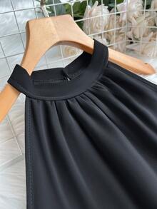 Elegant Sleeveless Mock Neck Asymmetrical Hem Halter Dress | Casual Loose Simple Spring Summer Outfits For Women, Vacation Outfits - 黑色 - 查看 7
