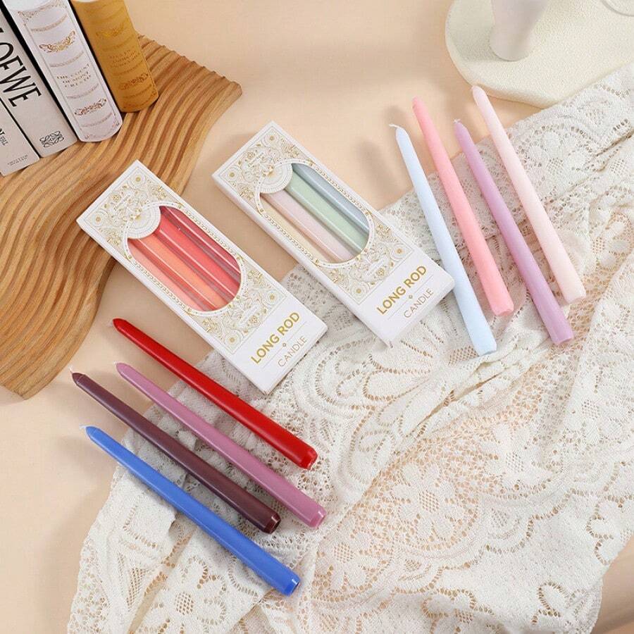 4pcs/Set Multicolor European Style Tall Tapered Odorless Smokeless Candles, Wedding Anniversary Candlelight Dinner Decor, Christmas Event Venue Decor, Suitable For Halls, Exhibitions, Elegant Gatherings - Red, Pink, Blue, Green, Orange, Multi-Color Series