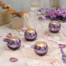 6/12 件金色许愿蜡烛台，适用于餐桌中心装饰，圆形水银玻璃烛台，散装，适用于婚礼、生日、周年纪念、派对和万圣节圣诞节节日装饰 - 查看 3