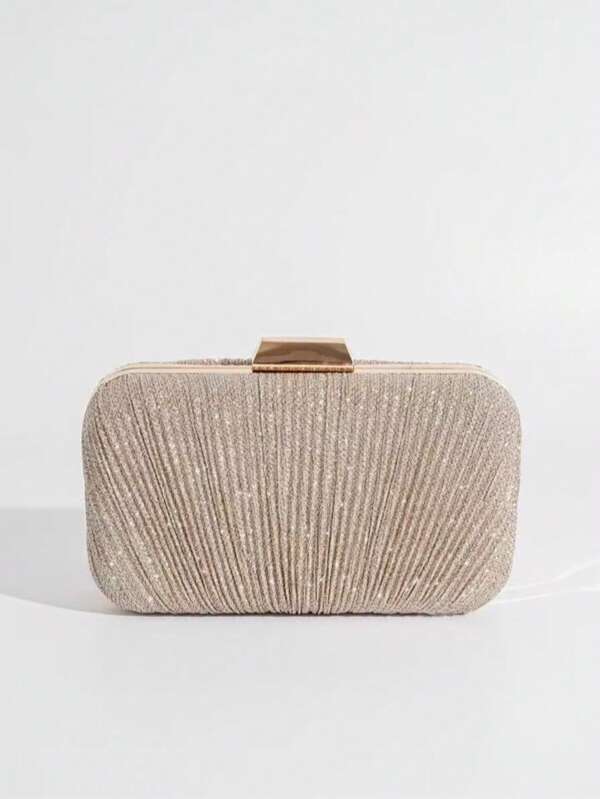 Pleated Evening Clutch Bag, Party Handbag With Shoulder Strap