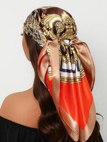 1pc Bohemian Paisley Print 35.4 Inch Square Scarf, Versatile Bandana For Women To Use As Headband, Hair Wrap, Shawl, Suitable For Casual & Street Style, Outdoor UV Protection - Black - View 8