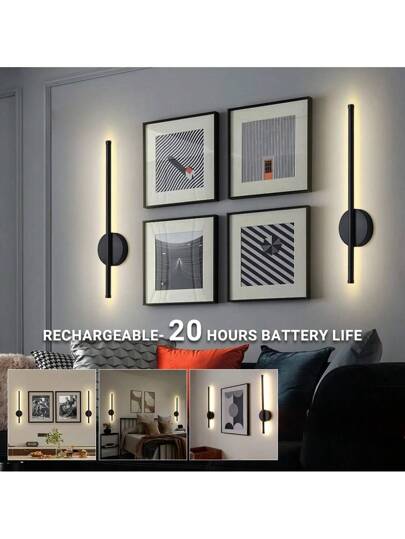 Piece 50/80cm USB Charging 4400mAh Remote Control LED Iron Wand Verlichting Removable Wireless Zwart Bedside Lamp Bedroom Living Room Restaurant Corridor Hallway TV Background Interior Fixture