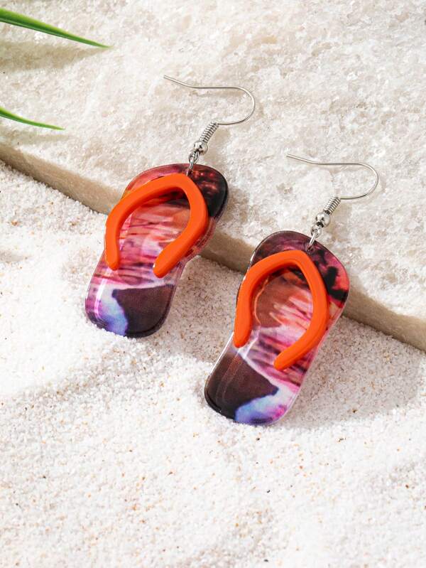1 Pair Acrylic Summer Vocation Beach Starfish Slipper Dangle Earrings For Women