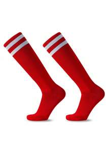 1 Pair Unisex Striped Over-The-Knee Football Socks, Breathable Anti-Slip Sports Socks For Teenagers, Moisture-Wicking, Comfortable, Quick-Drying, Elastic Fit, Suitable For Outdoor Activities, Cycling, Hiking, Running And Active Play For Boys And Girls 9+ Years Old, All Seasons