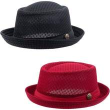 Summer Mesh Sun Hat Panama Fedora Breathable Mesh Mens Ladies Summer Caps - 卡其色 - 查看 8