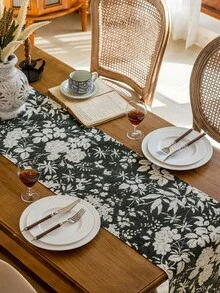 1 pieza Tapete de mesa con bordado floral de estilo retro francés de lujo con flecos, color verde, apto para vacaciones, reuniones, fiestas, bodas, decoración del hogar, todas las estaciones. - Verde Oscuro - Ver 5