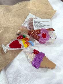 发夹 1 件装 冰淇淋和草莓汁发夹，女士装饰发夹，适合生日和情人节礼物 发饰，学校用品，大学 - 彩色 - 查看 2