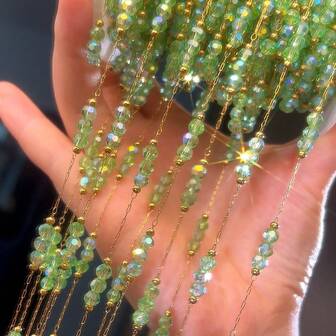 1m Stainless Steel Iridescent Glass Beaded Chain, Gold Color, Handmade For DIY Necklace, Bracelet & Jewelry Making