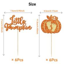 12pcs/Set Pumpkin Paper Cupcake Decorations - Glitter Pumpkin Cupcake Toppers - Baby Shower Decor - Autumn Harvest Theme - Kids Birthday Party Supplies