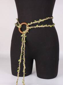 1 件加大码亚麻绿叶手工编织腰带角色扮演 O 形环中世纪腰带维京服装文艺复兴节 LARP 海盗装扮精灵弓箭手集市万圣节 - A - 查看 5