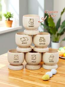 可定制名字的个性化蛋杯、木雕蛋杯、Dippy 蛋架、第一个复活节礼物、儿童艺术活动 - 木質色 - 查看 2