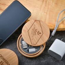 Personalisierter, individueller elektronischer Kabel-Organizer, stilvolle Bambus-Technik-Aufbewahrungsbox, perfektes Jahrestags-Geschenk für Männer, multifunktionaler Datenkabel-Organizer