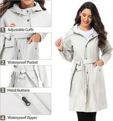 UNIQUEBELLA Rain Jackets For Women Waterproof, Raincoat Long Hooded Rain Coats Outdoor Windbreaker Trench Coat - Tc-米色-03 - 查看 4