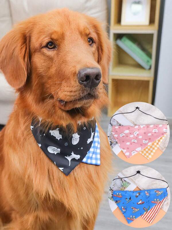1pc Pet Cute Pattern Bib, Adjustable Elastic Double-Sided Dog Cat Triangle Scarf Drool Bib