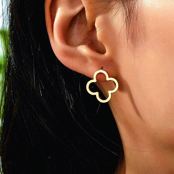 1 pieza Pendientes elegantes con diseño de flor hueca de estilo europeo y americano, línea dorada sencilla, joyería de pendientes adecuada para el uso casual diario de las mujeres