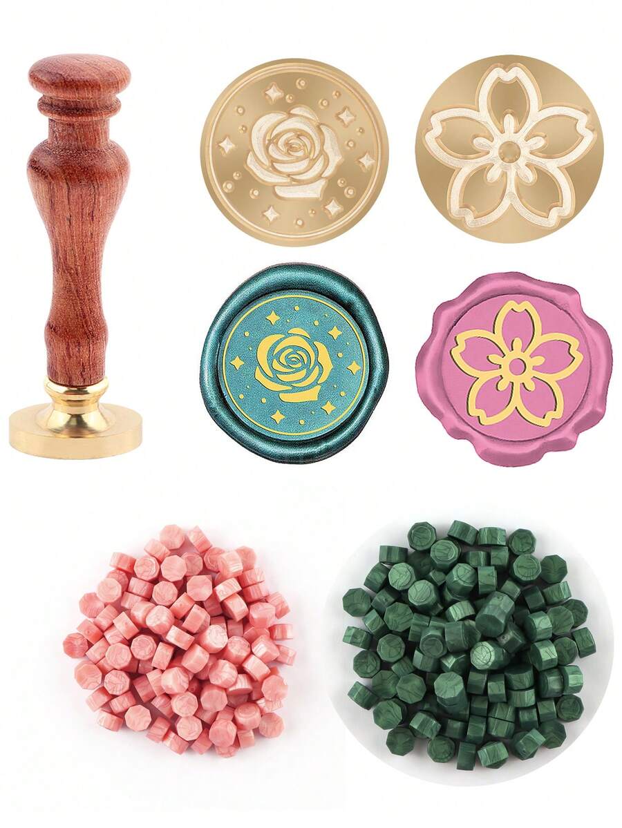 Two Types Of Rose Flower Seals And Two Colors Of Wax Beads.