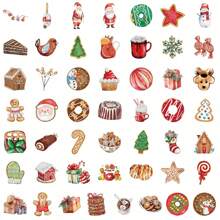 50 pegatinas lindas de dibujos animados de comida navideña, calcomanías de galletas, pasteles y caramelos, decoraciones para crear ambiente festivo para fiestas navideñas