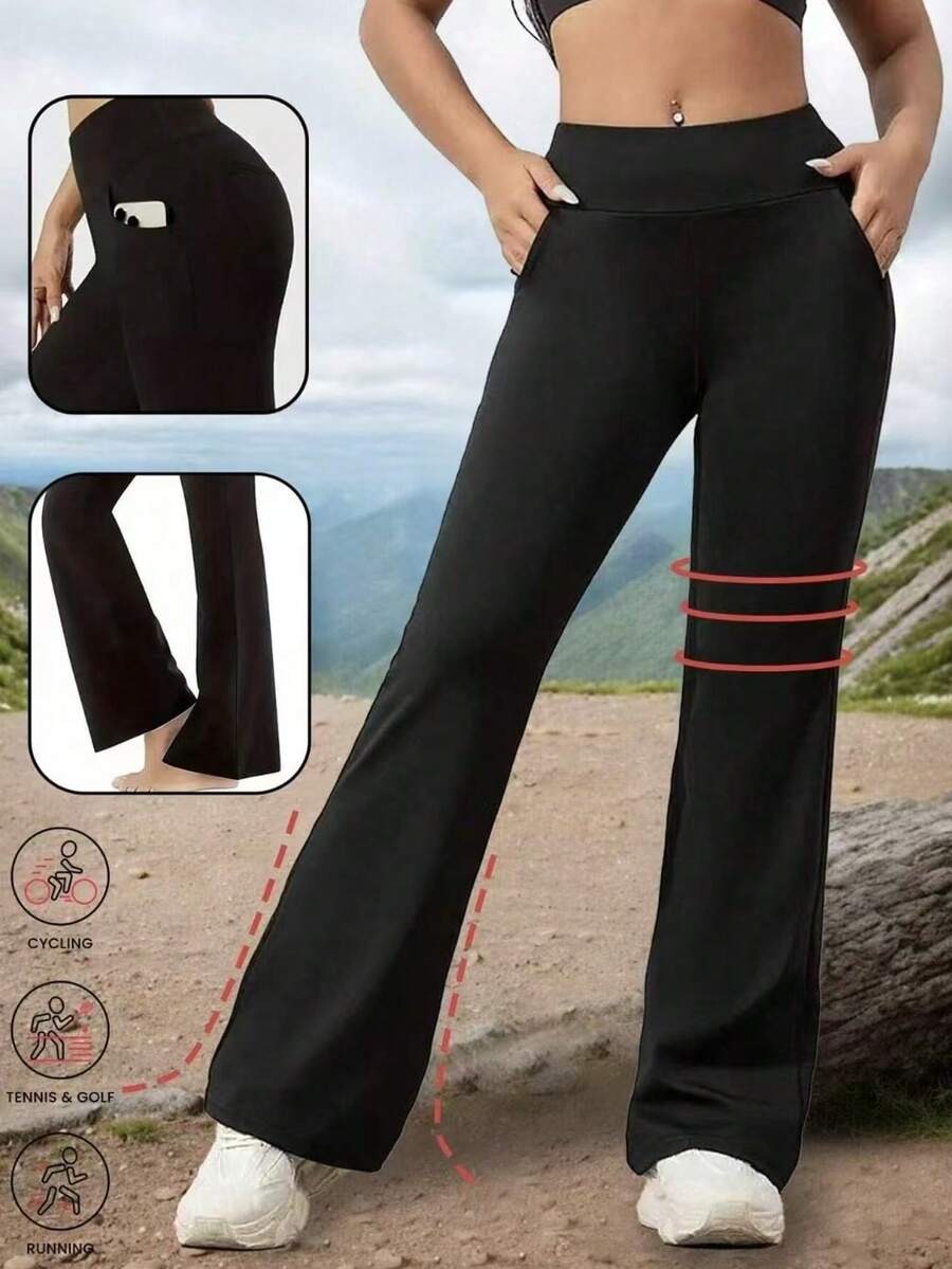 New Outdoor Sports Tights, Butt Lifting Slimming Yoga Pants With Pockets For Women - Black - View 1