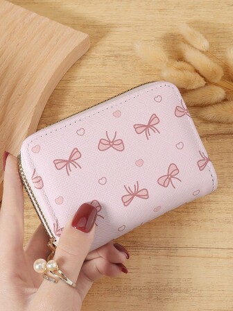 Rosa rosett kärleksmönster mångsidig myntplånbok, dubbel dragkedja korthållare flera kort kortorganisatör för förvaring kreditkort, lätt minimalistisk, mode, modern, företag, för årsdag, för jul, på alla hjärtans dag, för födelsedagspresent, för present, för älskare för kvinnor, för flickor, för dam, för kvinna, väska skolmaterial för skolan studentrum och tillbaka till skolan