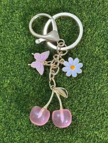 1个男女通用锌合金樱花蝴蝶钥匙扣，可爱动物吊坠，送给学生和朋友的绝佳礼物，可爱挂件，汽车配件，包包挂件，校园动物，可爱哥特风，Y2K风格