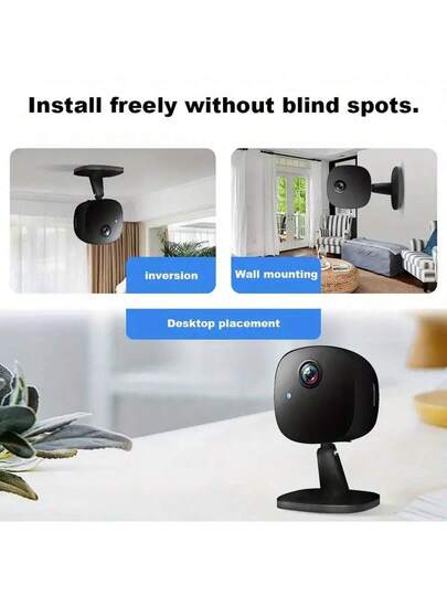 Mini Slimme Home Monitoring Camera, High Definition Night Vision, Indoor Remote Viewing, 2.4G WiFi, Two Way Audio, Non Waterproof, Wand Mounted, Portable, Application Control, USB Power Supply, Wi Fi Connection Security. view 3