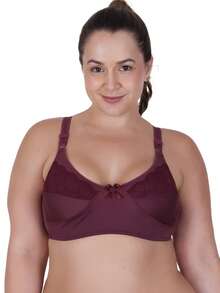 Plus Size Bra Without Reinforced Pads Satin Support - 酒紅色 - 查看 4