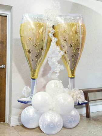 1pc Champagne Glass Shaped Aluminum Foil Balloon, Cartoon Party Decoration Balloon, For Wedding, Birthday Party, Bar, Anniversary Gift (Golden Glass),Christmas