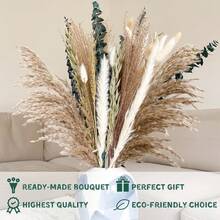 100 PCS Of Boho Pampas Grass Decor, Naturally Dried Pampas, Bunny Tails Dried Flowers, And Dried Eucalyptus Artificial Flowers. Perfect For Weddings, Boho Party Decorations, And Table Decor. - Multicolor - View 6