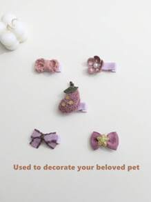 5件全包布宠物鸭嘴夹，可爱猫咪发饰，宠物装饰品，适用于狗狗 - 紫色 - 查看 1