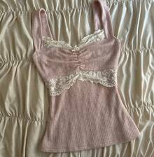 90s Vintage Cutest Lace Trim Camisoles Women Aesthetic Grunge Slim Fit Milkmaid Retro Y2k Cottage Crop Top - 粉色 - 查看 1