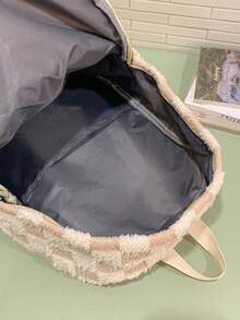 Plush Backpack, Women Fluffy Cow Pattern Cute Soft Backpack, School Backpack - Pink - View 4